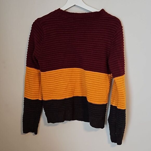 SHEIN Sweater Colorblock Stripe Red Yellow Green Knit Business Casual Fall Cute - Picture 3 of 6